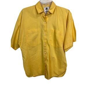 Vintage 80s Oversized Womens Yellow Button Shirt Medium